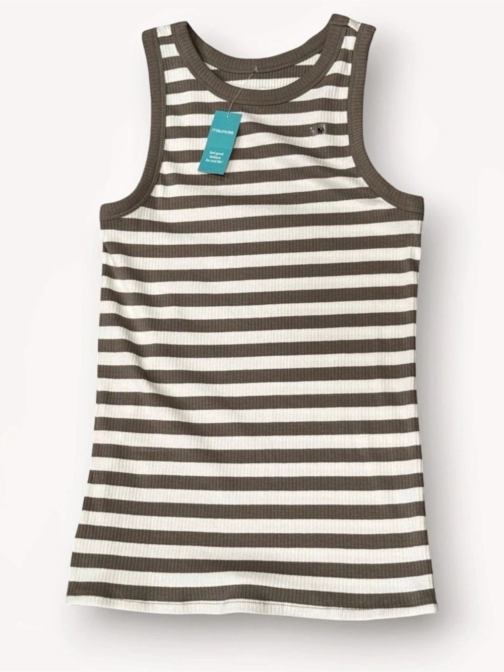 Maurice’s Striped Ribbed Tank Top in Olive Green & White Size Medium NWT